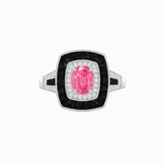 Art Deco Pink Tourmaline Engagement Ring – Diamond & Onyx Halo - Shahin Jewelry