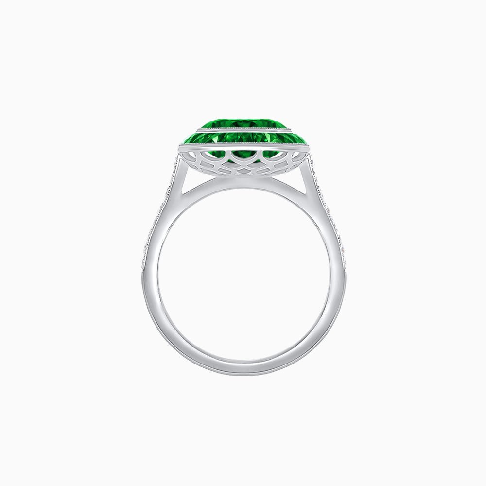Art Deco Round - Cut Diamond Ring with Gemstone Halo - Shahin Jewelry