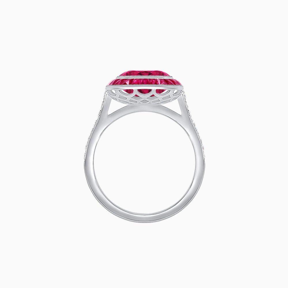 Art Deco Round - Cut Diamond Ring with Gemstone Halo - Shahin Jewelry
