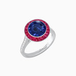 Load image into Gallery viewer, Art Deco Round - Cut Diamond Ring with Gemstone Halo - Shahin Jewelry