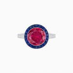 Load image into Gallery viewer, Art Deco Round - Cut Diamond Ring with Gemstone Halo - Shahin Jewelry