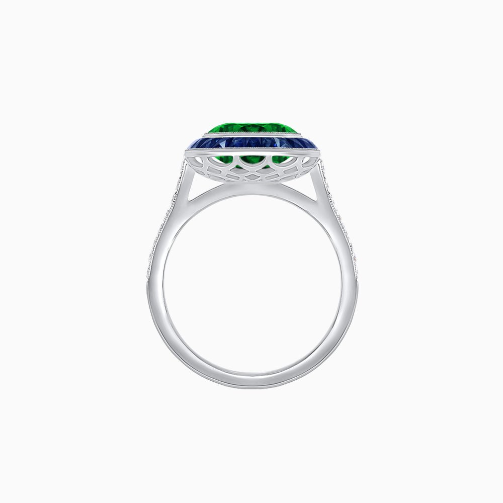 Art Deco Round - Cut Diamond Ring with Gemstone Halo - Shahin Jewelry