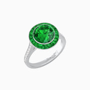 Art Deco Round - Cut Diamond Ring with Gemstone Halo - Shahin Jewelry