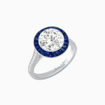 Load image into Gallery viewer, Art Deco Round - Cut Diamond Ring with Gemstone Halo - Shahin Jewelry