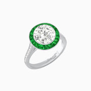 Art Deco Round - Cut Diamond Ring with Gemstone Halo - Shahin Jewelry