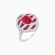 Art Deco Ruby Wave Ring – Oval Cut Gemstone Elegance - Shahin Jewelry