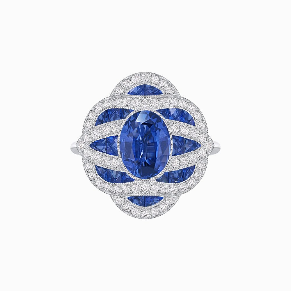 Art Deco Sea Wave Design Oval Cut Gemstone Ring - Shahin Jewelry