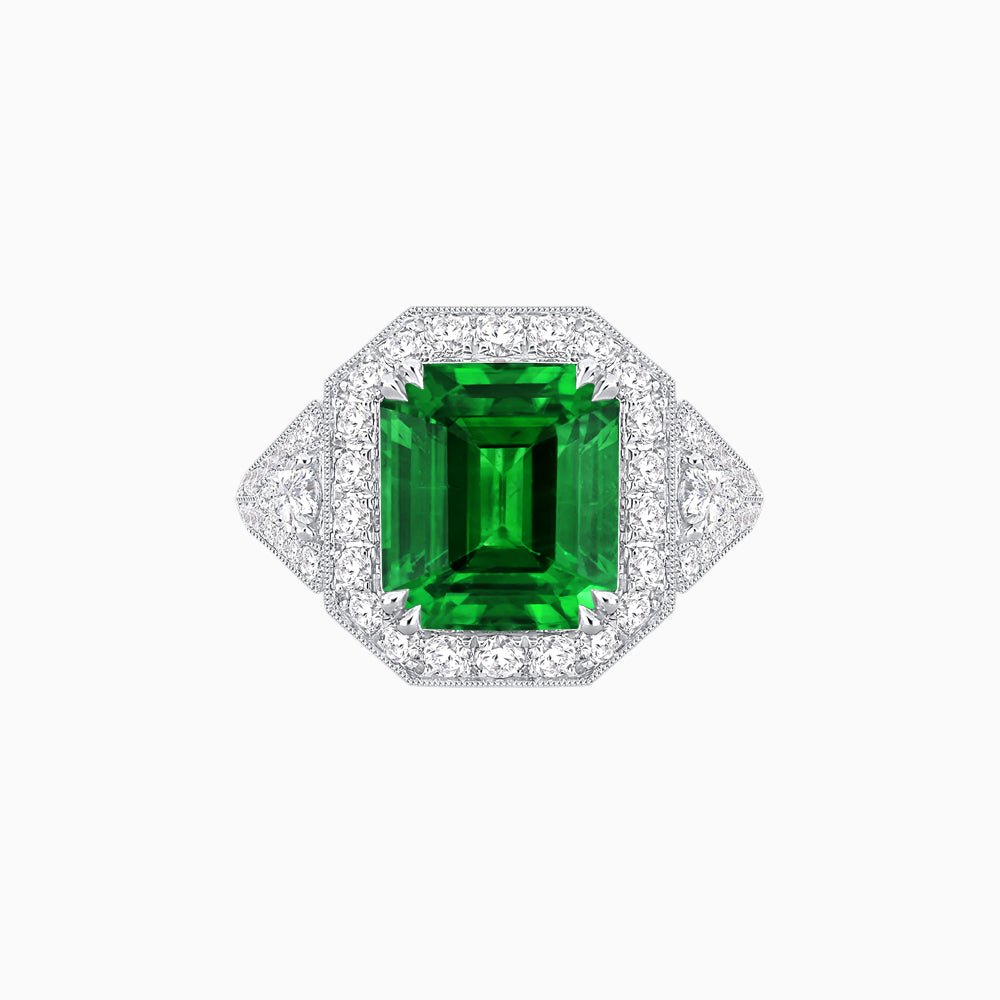Art Deco Square Cushion - Cut Gemstone Ring with Diamond Halo - Shahin Jewelry