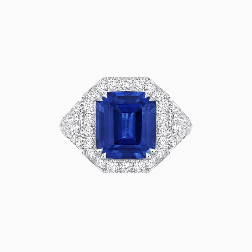 Art Deco Square Cushion - Cut Gemstone Ring with Diamond Halo - Shahin Jewelry