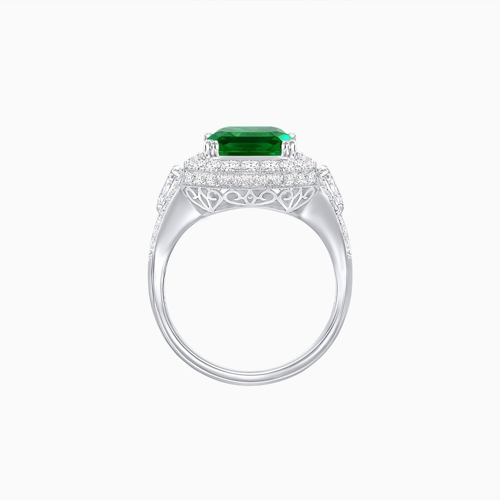 Art Deco Square Cushion - Cut Gemstone Ring with Diamond Halo - Shahin Jewelry