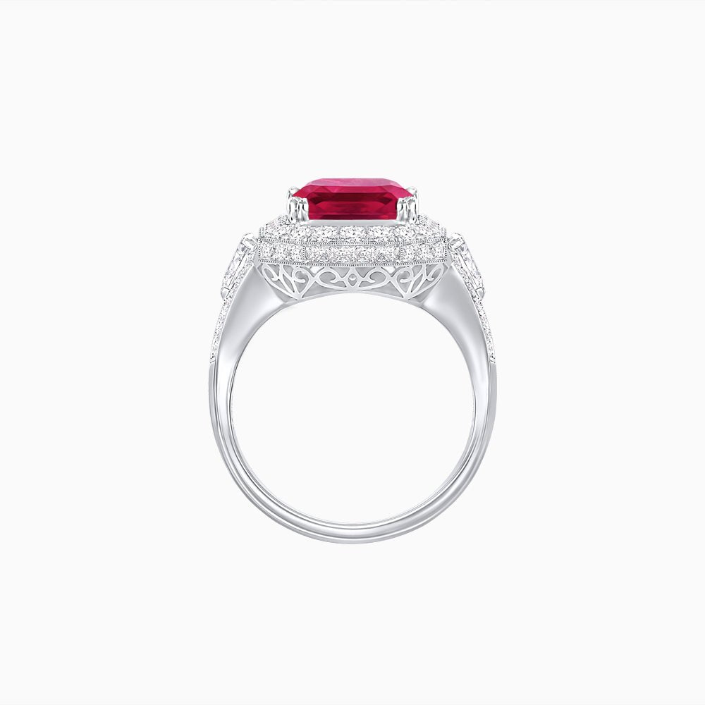 Art Deco Square Cushion - Cut Gemstone Ring with Diamond Halo - Shahin Jewelry