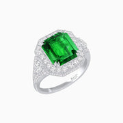 Art Deco Square Cushion - Cut Gemstone Ring with Diamond Halo - Shahin Jewelry