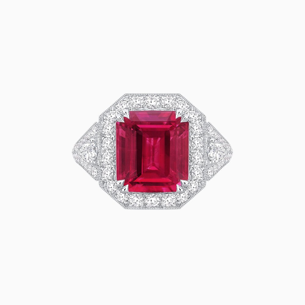 Art Deco Square Cushion - Cut Gemstone Ring with Diamond Halo - Shahin Jewelry