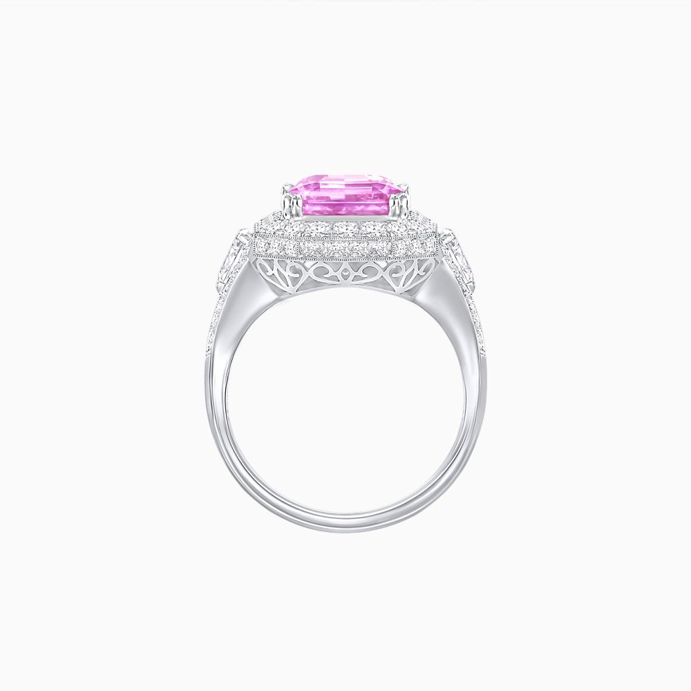 Art Deco Square Cushion - Cut Ring with Diamond Halo - Shahin Jewelry