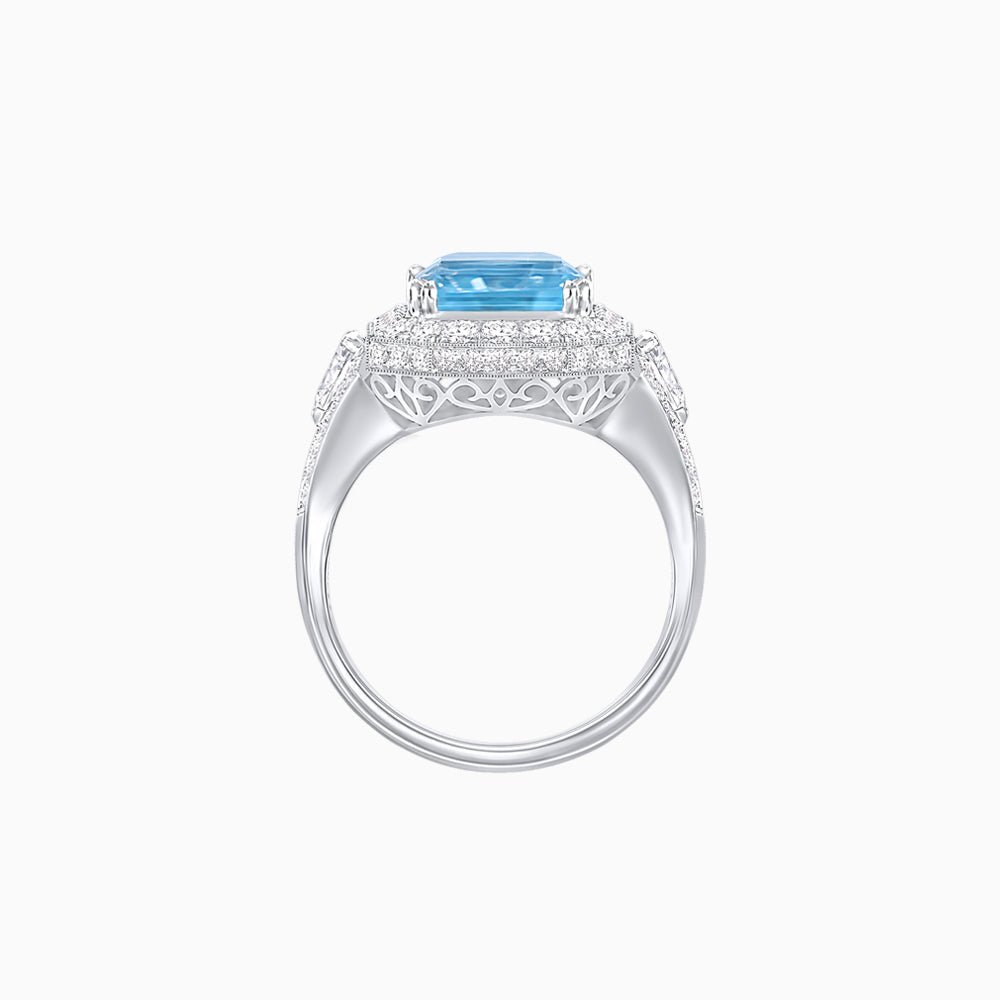 Art Deco Square Cushion - Cut Ring with Diamond Halo - Shahin Jewelry