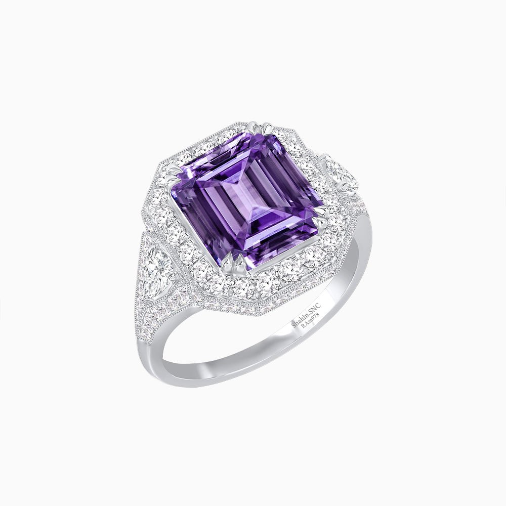 Art Deco Square Cushion - Cut Ring with Diamond Halo - Shahin Jewelry