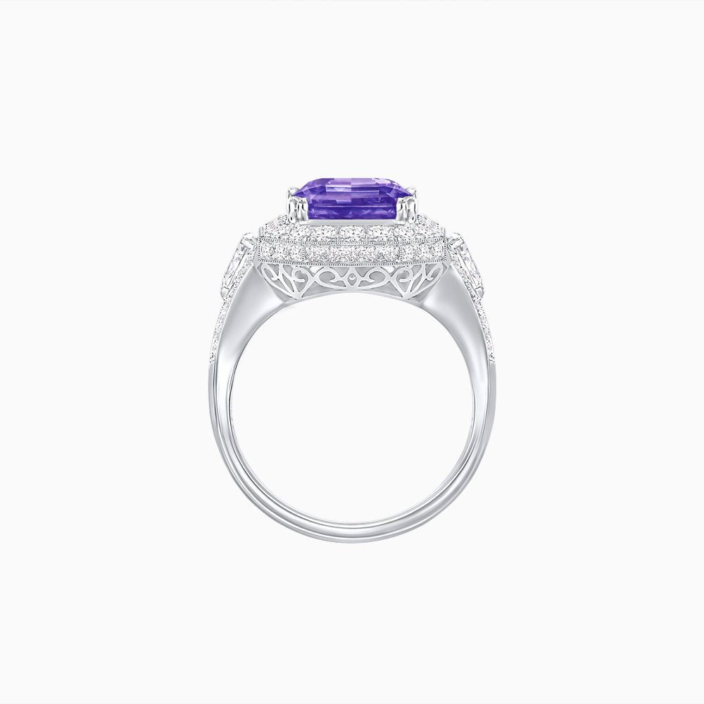 Art Deco Square Cushion - Cut Ring with Diamond Halo - Shahin Jewelry