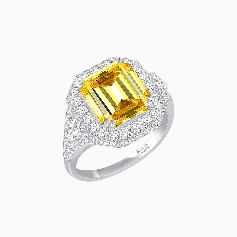 Art Deco Square Cushion - Cut Ring with Diamond Halo - Shahin Jewelry