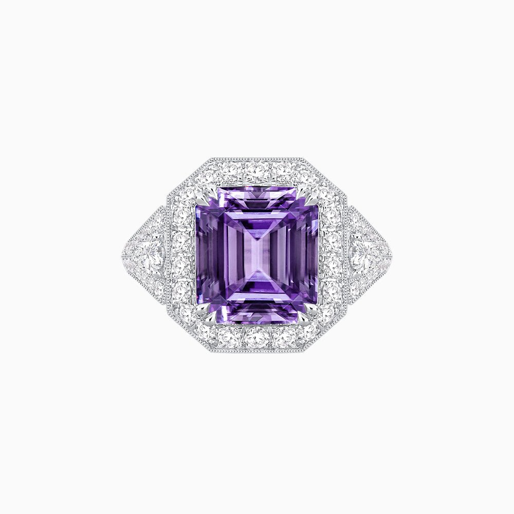 Art Deco Square Cushion - Cut Ring with Diamond Halo - Shahin Jewelry