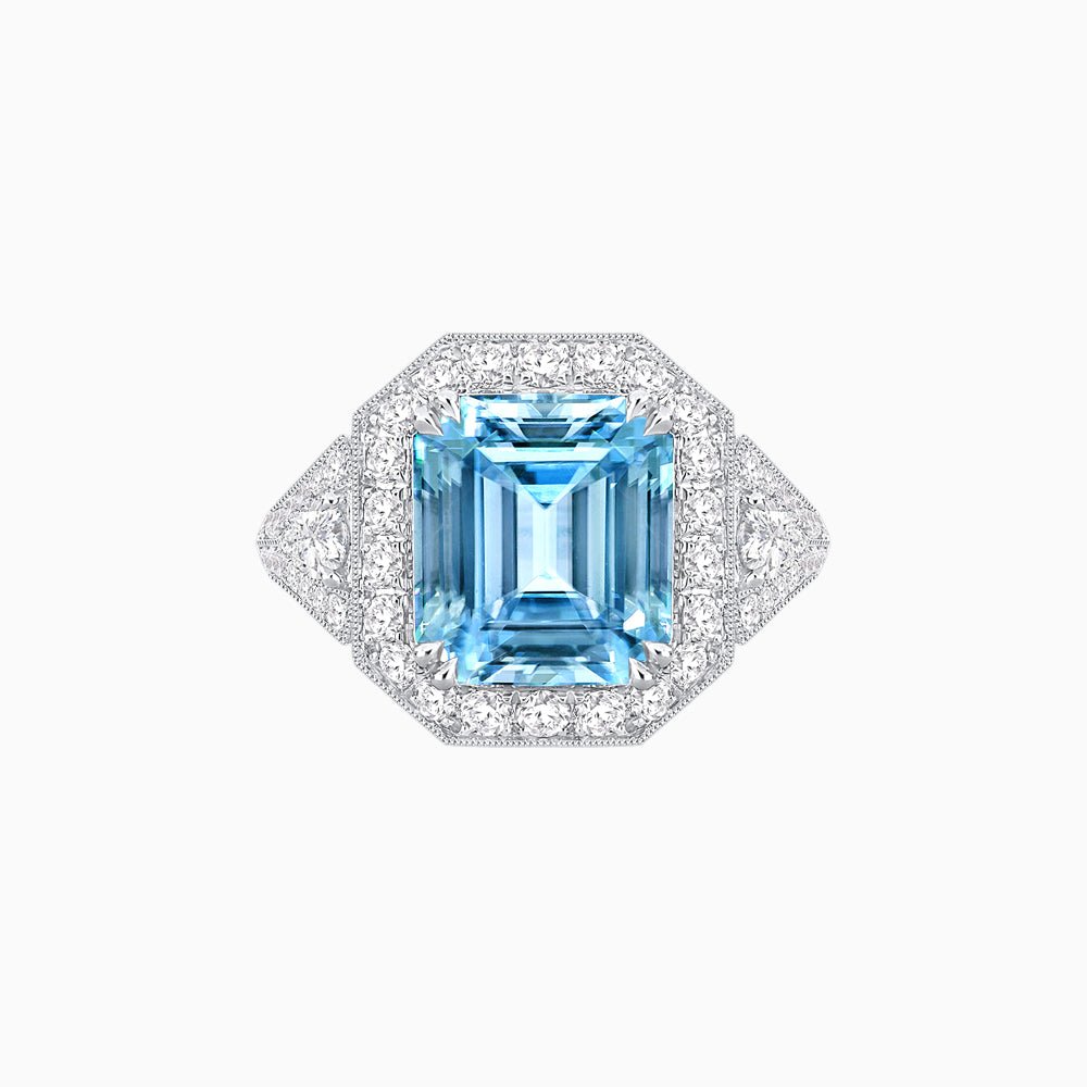 Art Deco Square Cushion - Cut Ring with Diamond Halo - Shahin Jewelry