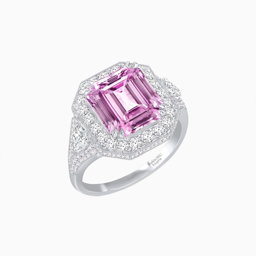 Art Deco Square Cushion - Cut Ring with Diamond Halo - Shahin Jewelry