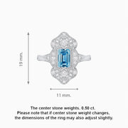 Art Deco Style Aquamarine Emerald Cut Diamond Ring - Shahin Jewelry