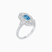Art Deco Style Aquamarine Emerald Cut Diamond Ring - Shahin Jewelry