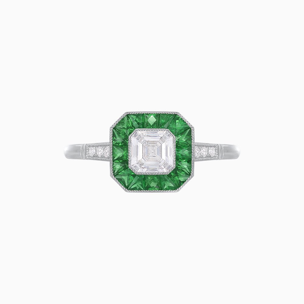 Art Deco Style Asscher Cut Gemstone Halo Ring Mounting - Shahin Jewelry