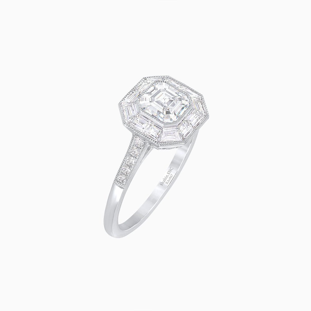 Art Deco Style Asscher Cut Halo Engagement Ring with Diamond - Shahin Jewelry