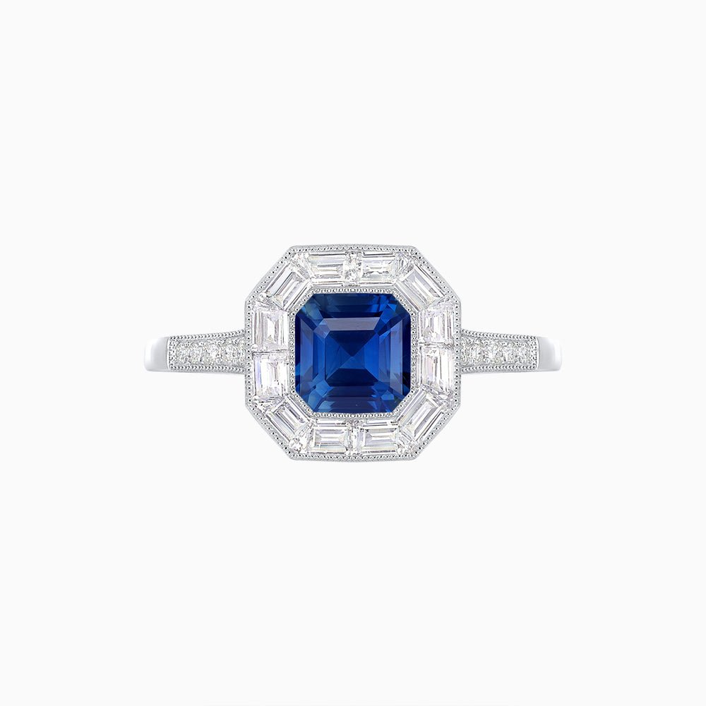 Art Deco Style Asscher Cut Halo Engagement Ring with Diamond - Shahin Jewelry