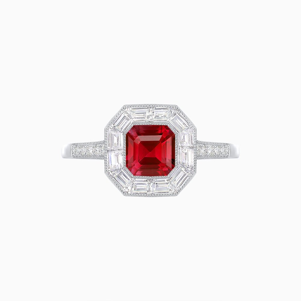 Art Deco Style Asscher Cut Halo Engagement Ring with Diamond - Shahin Jewelry