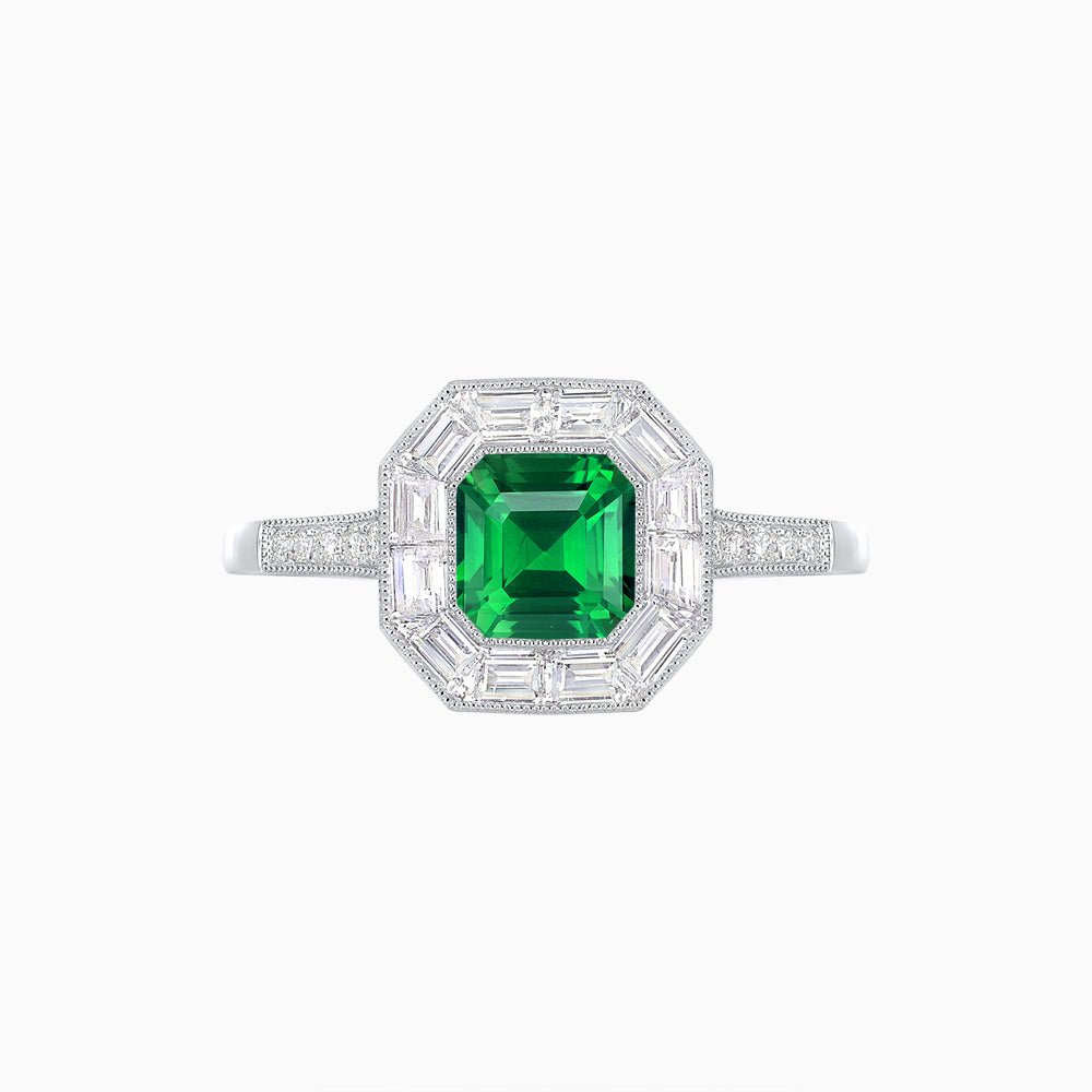 Art Deco Style Asscher Cut Halo Engagement Ring with Diamond - Shahin Jewelry