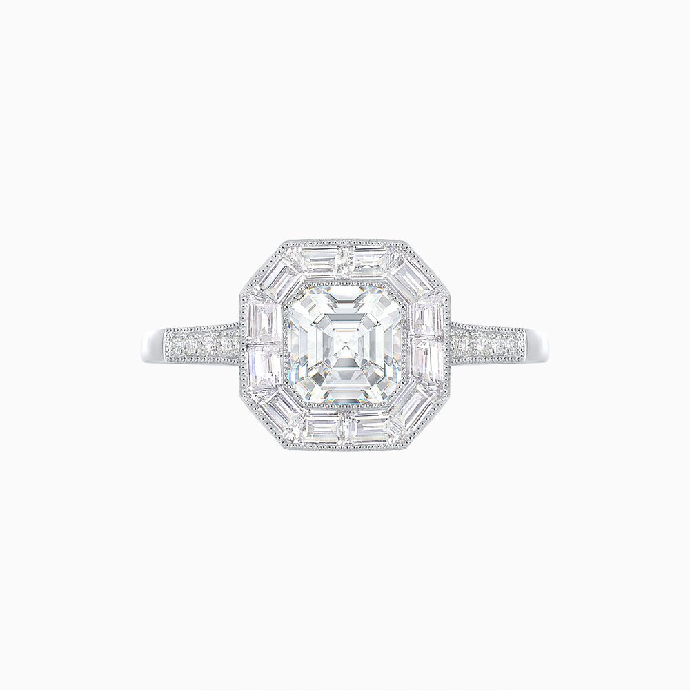 Art Deco Style Asscher Cut Halo Engagement Ring with Diamond - Shahin Jewelry