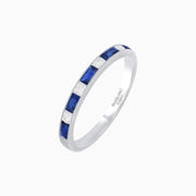 Art Deco Style Baguette Blue Sapphire and Diamond Half Eternity Band in 14K White Gold - Shahin Jewelry