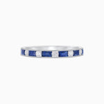 Load image into Gallery viewer, Art Deco Style Baguette Blue Sapphire and Diamond Half Eternity Band in 14K White Gold - Shahin Jewelry
