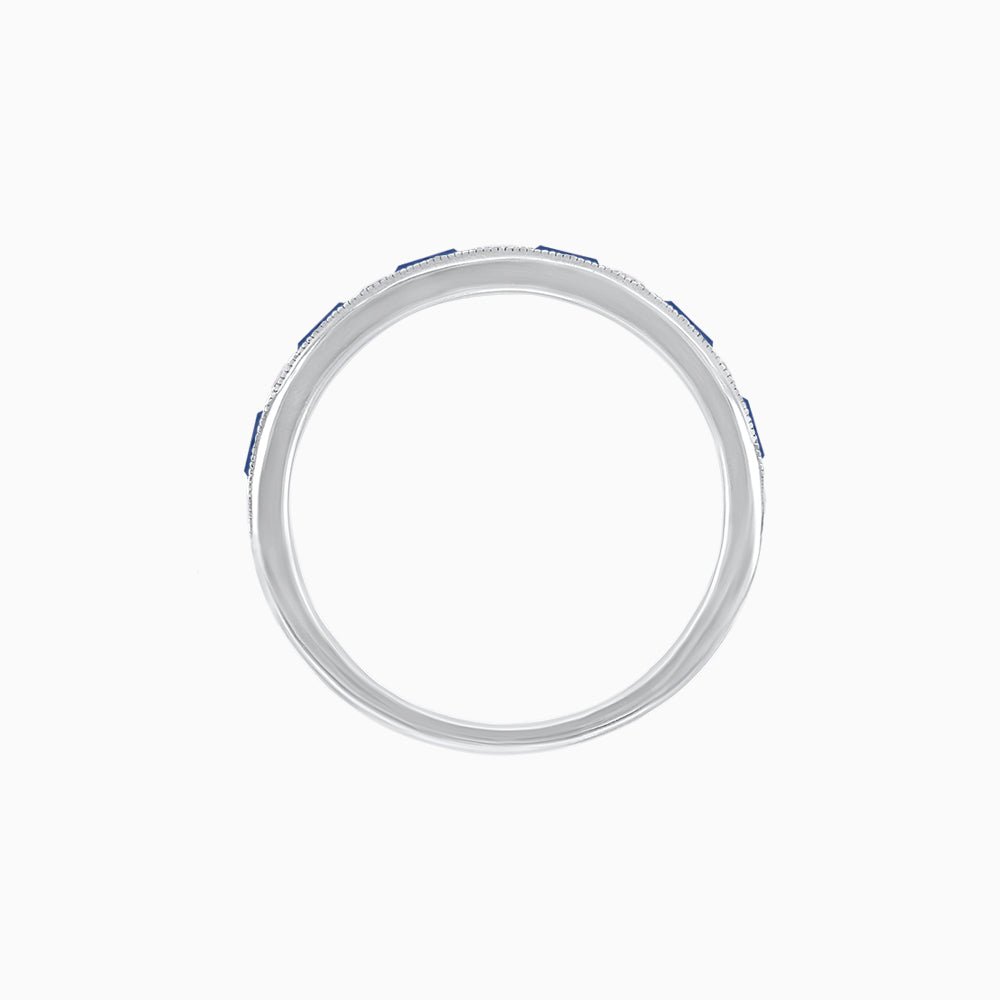 Art Deco Style Baguette Blue Sapphire and Diamond Half Eternity Band in 14K White Gold - Shahin Jewelry