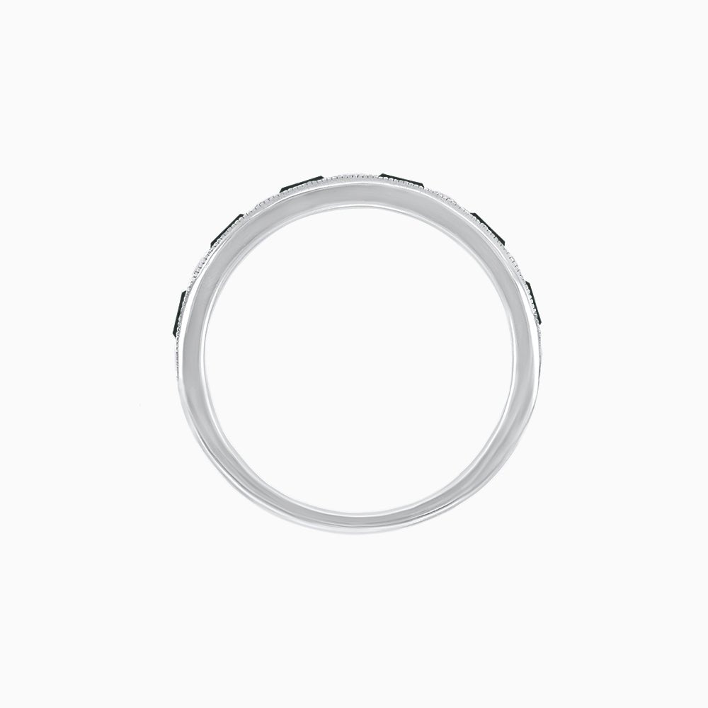 Art Deco Style Baguette Onyx and Diamond Half Eternity Band in 14K White Gold - Shahin Jewelry