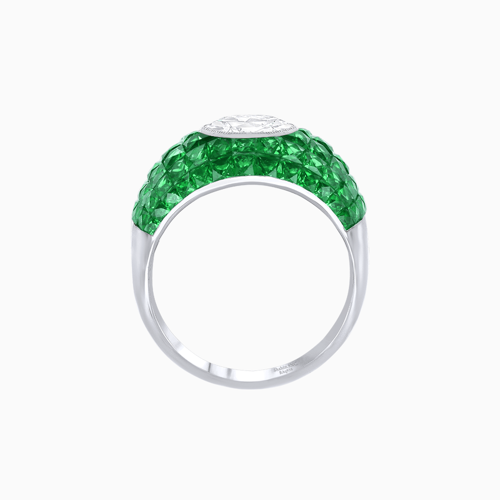 Art Deco - Style Bombe Ring with French - Cut Gemstone Pavé Bold Elegance | Custom Center Stone Mounting | Hand - Applied Milgrain - Shahin Jewelry