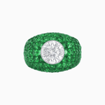 Load image into Gallery viewer, Art Deco - Style Bombe Ring with French - Cut Gemstone Pavé Bold Elegance | Custom Center Stone Mounting | Hand - Applied Milgrain - Shahin Jewelry

