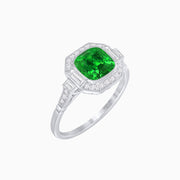 Art Deco Style Cushion Cut Ring Mounting with Diamond Halo and Baguette Diamond Accents - Shahin Jewelry