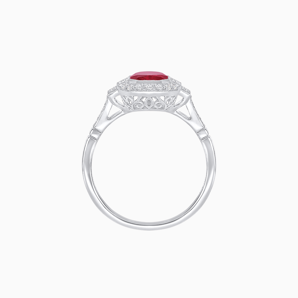 Art Deco Style Cushion Cut Ring Mounting with Diamond Halo and Baguette Diamond Accents - Shahin Jewelry