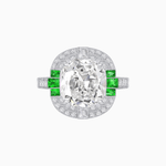 Load image into Gallery viewer, Art Deco Style Cushion Cut Ring Mounting with Diamond Halo and colored Side Gemstones - Shahin Jewelry