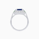 Load image into Gallery viewer, Art Deco Style Cushion Cut Ring Mounting with Diamond Halo and colored Side Gemstones - Shahin Jewelry