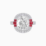Load image into Gallery viewer, Art Deco Style Cushion Cut Ring Mounting with Diamond Halo and colored Side Gemstones - Shahin Jewelry