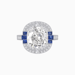 Load image into Gallery viewer, Art Deco Style Cushion Cut Ring Mounting with Diamond Halo and colored Side Gemstones - Shahin Jewelry