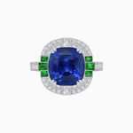 Load image into Gallery viewer, Art Deco Style Cushion Cut Ring Mounting with Diamond Halo and colored Side Gemstones - Shahin Jewelry