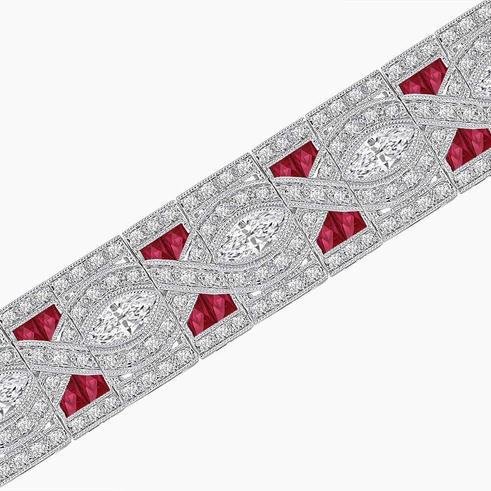 Art Deco Style Diamond and Gemstone Wave Pattern Bracelet - Shahin Jewelry