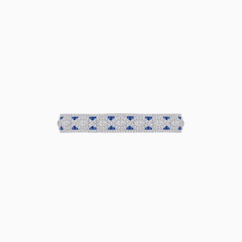 Art Deco Style Diamond and Gemstone Wave Pattern Bracelet - Shahin Jewelry