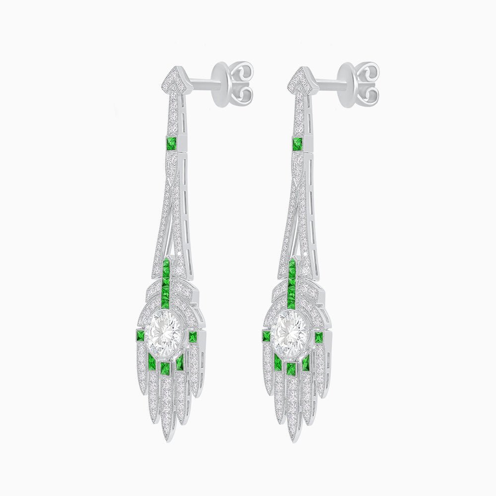 Art Deco Style Diamond and Sapphire Dangle Earrings - Shahin Jewelry