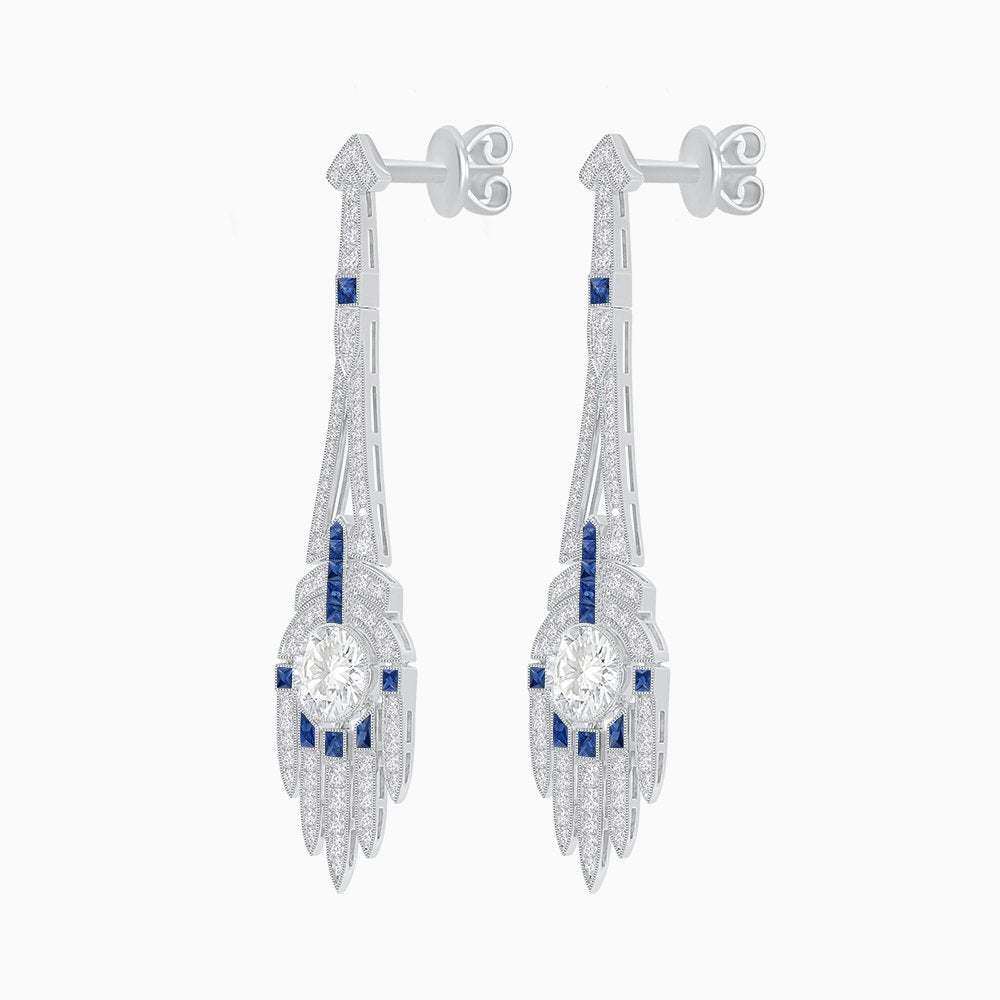 Art Deco Style Diamond and Sapphire Dangle Earrings - Shahin Jewelry